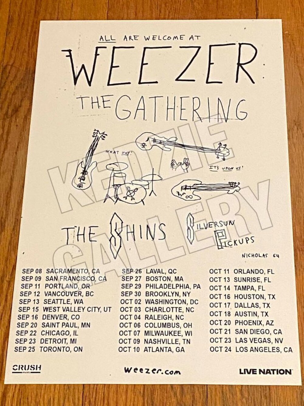 Weezer 2026 The Gathering Tour The Shins Silversun Pickups Store Promo Poster